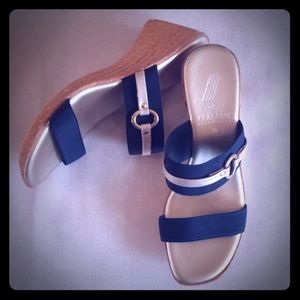 Italian Shoemakers Navy & Gold Wedge Sandal